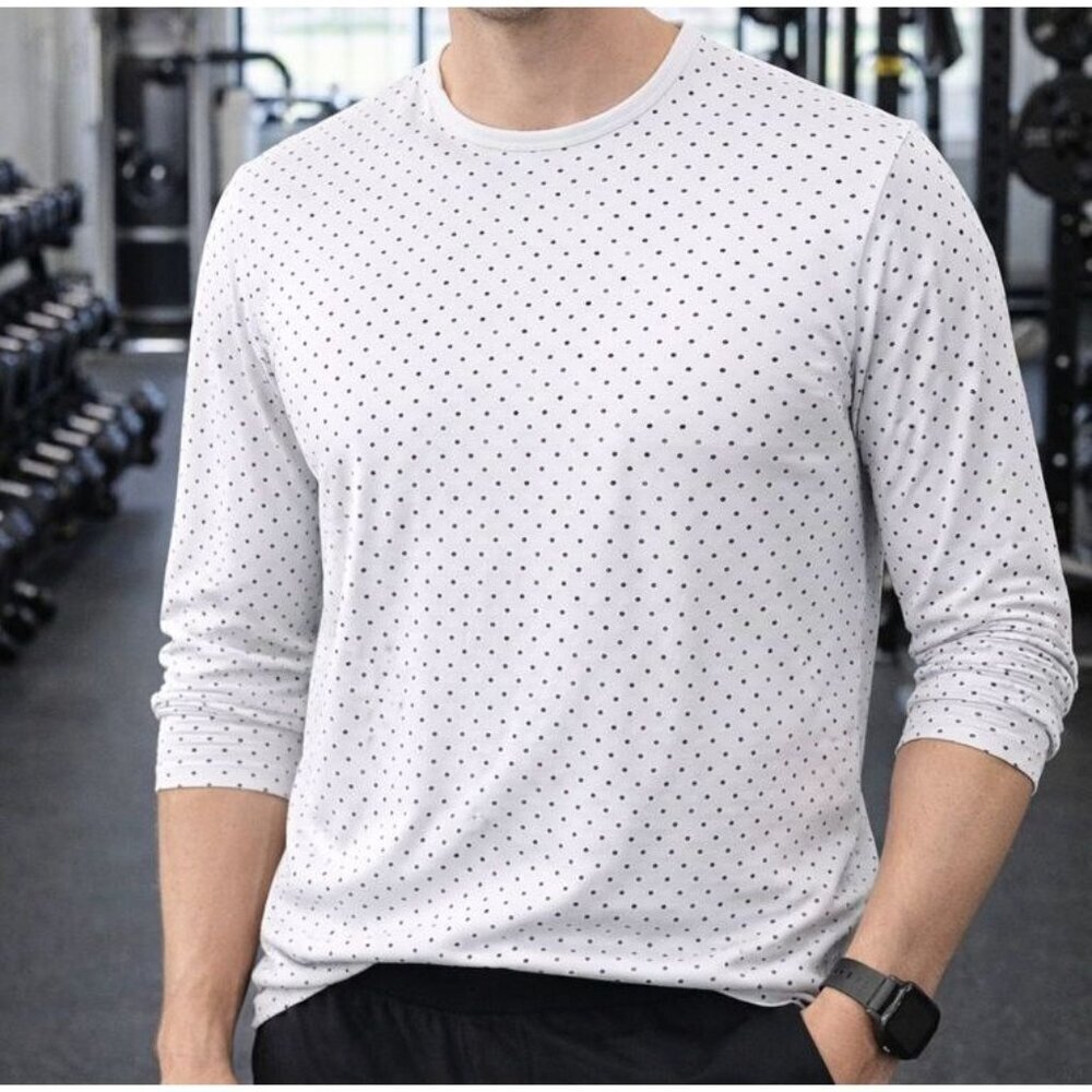 BYLT Drop Cut Long Sleeve Lux Polka Dot/ Tan Black Top Size XL